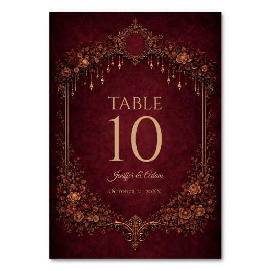 Elegant Red Gothic Halloween Wedding Table number テーブルナンバー (正面)