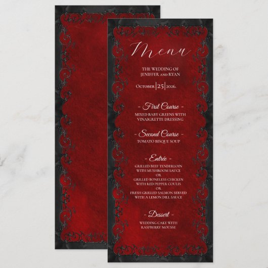 Elegant red Gothic Wedding Menu メニュー (正面/裏面)