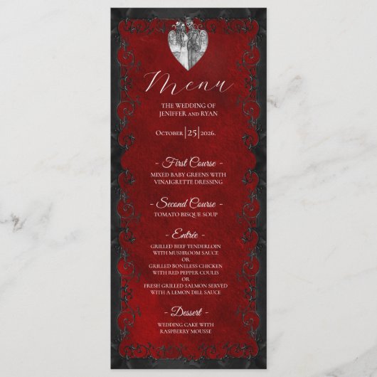 Elegant red Gothic Wedding Menu メニュー (正面)