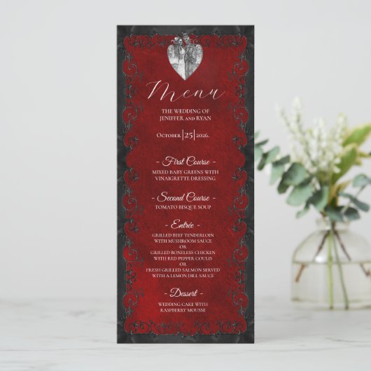 Elegant red Gothic Wedding Menu メニュー (スタンド正面)