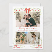 Elegant Red Green Christmas Photo Holiday Card シーズンカード (正面)