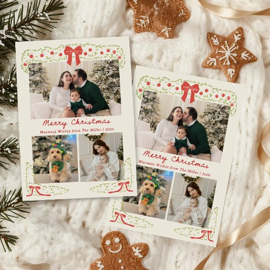 Elegant Red Green Christmas Photo Holiday Card シーズンカード