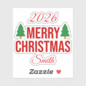 Elegant Red Green Custom Square Merry Christmas  シール (シート)