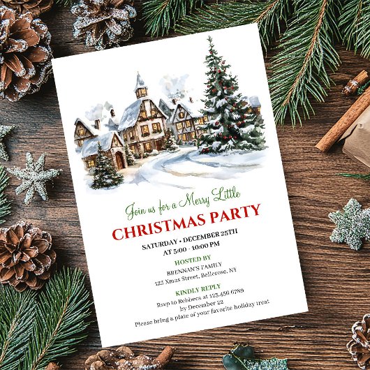 Elegant red green festive city Christmas party   招待状