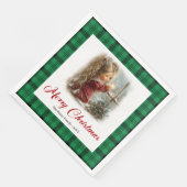 Elegant Red Green Festive Winter Scene Napkins (コーナー)