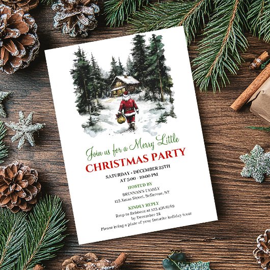 Elegant Red Green Holiday Scene Christmas Invite 招待状
