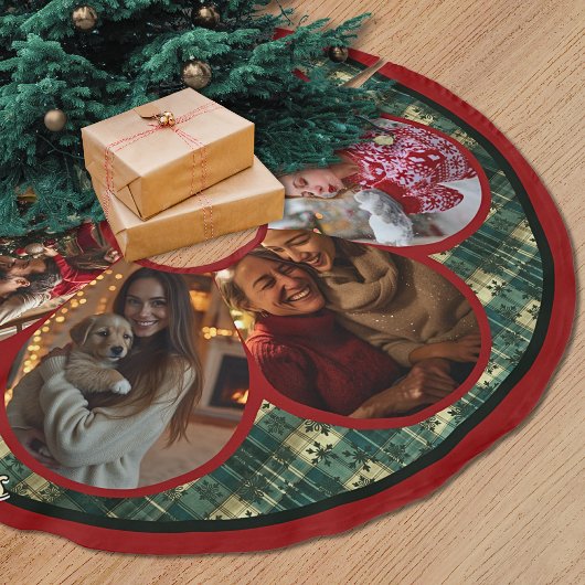 Elegant red green multiple photos christmas ブラッシュドポリエステルツリースカート