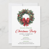 Elegant Red Green Pine Wreath Party Invitation 招待状 (正面)
