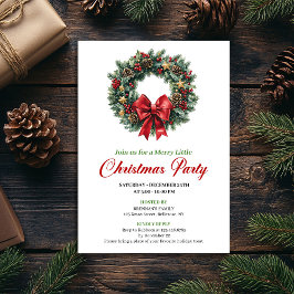 Elegant Red Green Pine Wreath Party Invitation 招待状