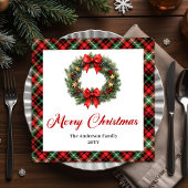 Elegant Red Green Plaid Christmas Wreath Napkins