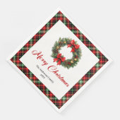 Elegant Red Green Plaid Christmas Wreath Napkins (コーナー)