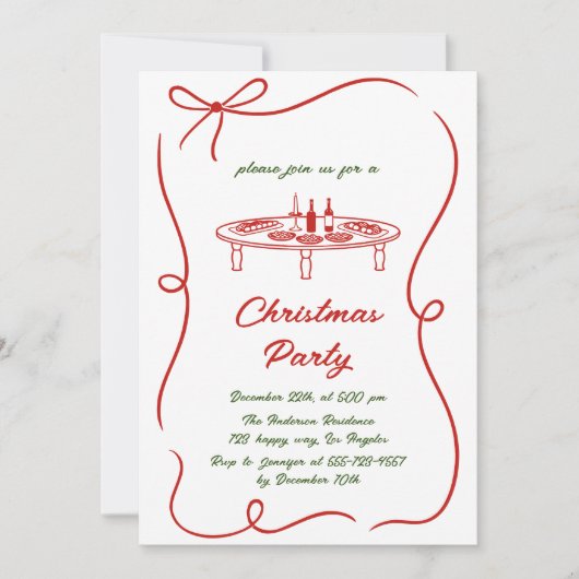 Elegant Red & Green Script Christmas Party  招待状 (正面)
