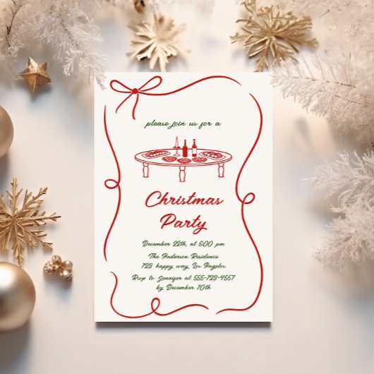 Elegant Red & Green Script Christmas Party  招待状