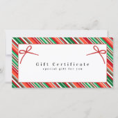Elegant Red & Green Striped Gift Certificate \ Bow (正面)