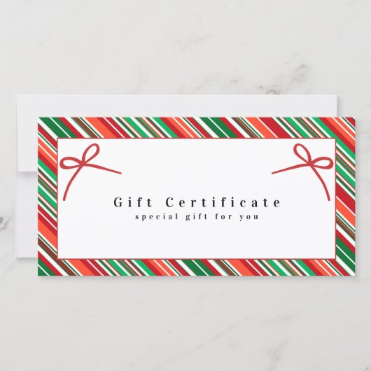 Elegant Red & Green Striped Gift Certificate \ Bow (正面)