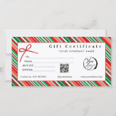 Elegant Red & Green Striped Gift Certificate \ Bow (裏面)