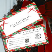 Elegant Red & Green Striped Gift Certificate \ Bow