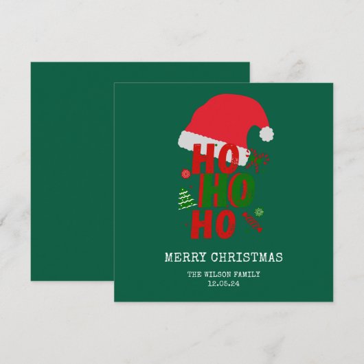 Elegant Red Green White Merry Christmas 招待状 (正面/裏面)