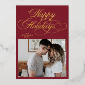 Elegant Red Happy Holidays Photo Christmas  箔シーズンカード (正面)