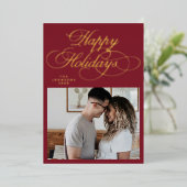 Elegant Red Happy Holidays Photo Christmas  箔シーズンカード (立ち正面)