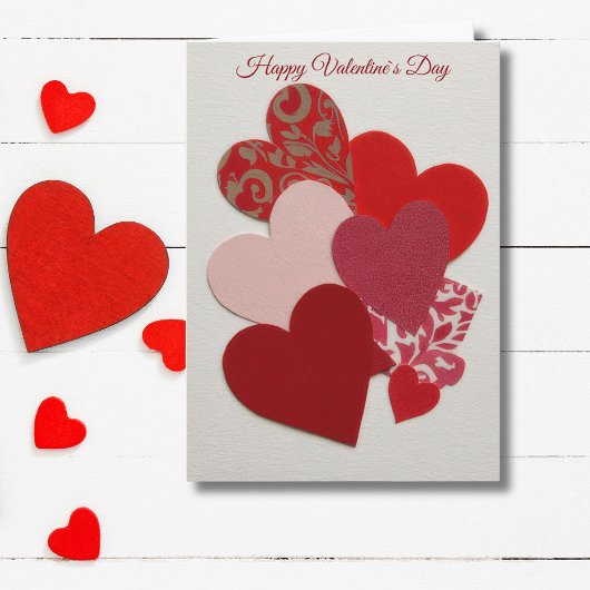 Elegant Red Heart Collage Valentine’s Day Card  シーズンカード
