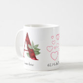Elegant Red Heart Floral Letter A Initial Mug コーヒーマグカップ (正面左)