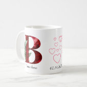 Elegant Red Heart Floral Letter B Initial Coffee  コーヒーマグカップ (正面左)