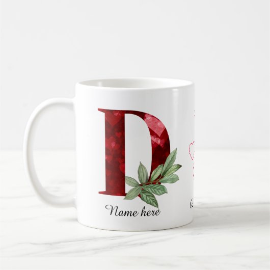Elegant Red Heart Floral Letter C Initial Coffee D コーヒーマグカップ (左)