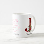 Elegant Red Heart Floral Letter J Initial Mug コーヒーマグカップ (正面右)
