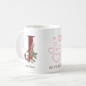 Elegant Red Heart Floral Letter J Initial Mug コーヒーマグカップ (正面左)