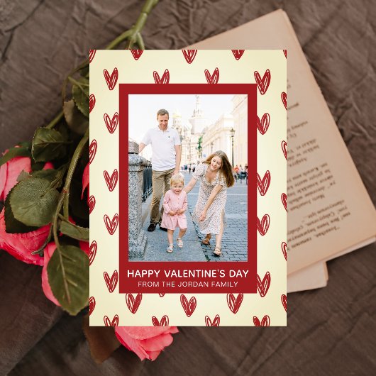 Elegant Red Hearts Happy Valentine's Day 1 Photo シーズンカード