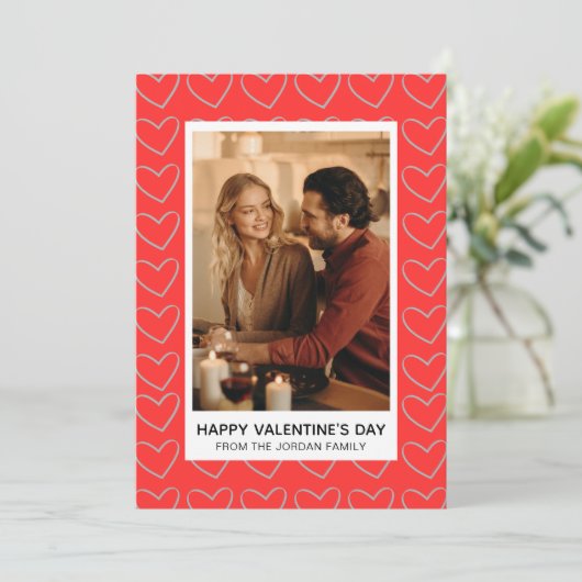 Elegant Red Hearts Happy Valentine's Day 1 Photo シーズンカード (スタンド正面)