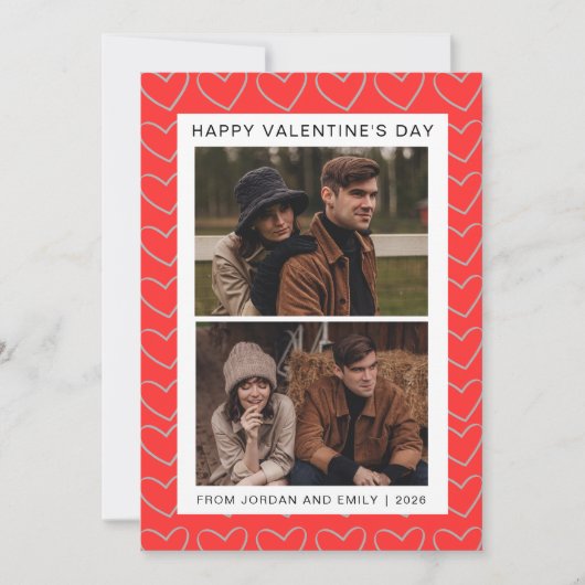 Elegant Red Hearts Happy Valentine's Day 2 Photo シーズンカード (正面)