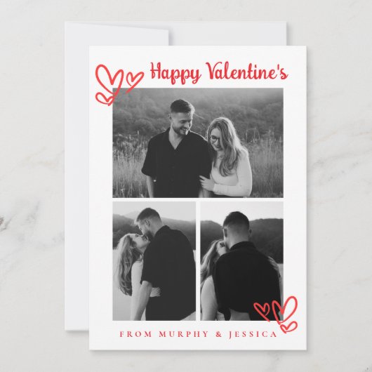 Elegant Red Hearts Happy Valentine's Day 3 Photo シーズンカード (正面)