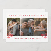 Elegant Red Hearts Happy Valentine's Day 3 Photo シーズンカード (正面/裏面)