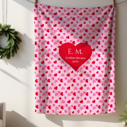 Elegant Red Hearts Love Gift Personalized Blanket シェルパブランケット