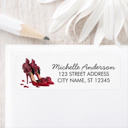 Elegant Red High Heels Return Address label        ラベル (インサイチュ)