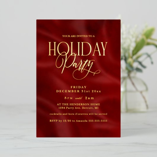 Elegant Red Holiday Party 箔招待状 (立ち正面)