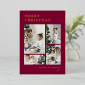 Elegant Red Holiday Photo Collage Christmas Card 箔シーズンカード (立ち正面)