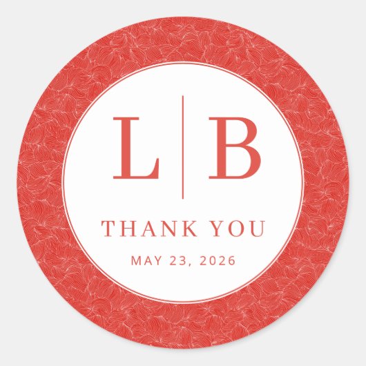 Elegant Red Initials ラウンドシール (正面)