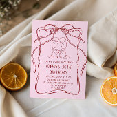 Elegant Red Line Art Bow & Champagne 30th Birthday 招待状