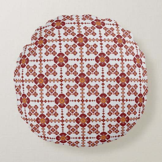 Elegant Red Mandala Geometric Bedroom & Home Texti ラウンドクッション (正面)