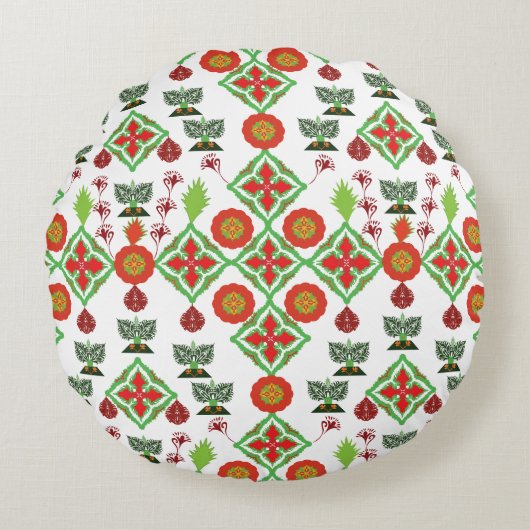 Elegant Red Mandala Geometric Bedroom & Home Texti ラウンドクッション (正面)