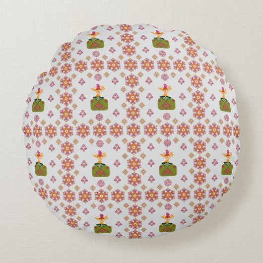 Elegant Red Mandala Geometric Bedroom & Home Texti ラウンドクッション (正面)