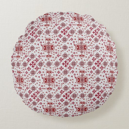 Elegant Red Mandala Geometric Bedroom & Home Texti ラウンドクッション (正面)
