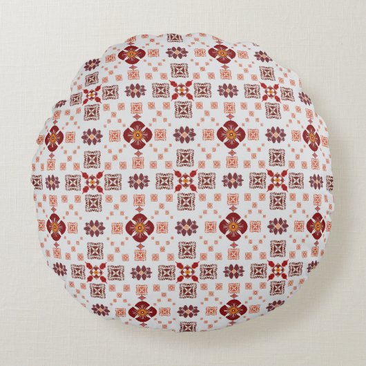 Elegant Red Mandala Geometric Bedroom & Home Texti ラウンドクッション (正面)