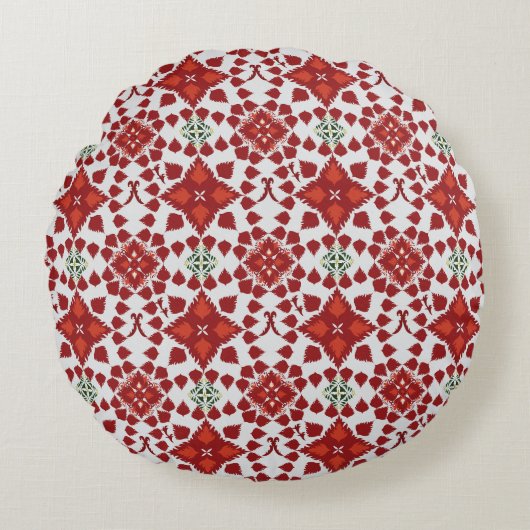 Elegant Red Mandala Geometric Bedroom & Home Texti ラウンドクッション (正面)