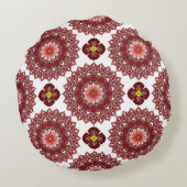 Elegant Red Mandala Geometric Bedroom & Home Texti ラウンドクッション (裏面)