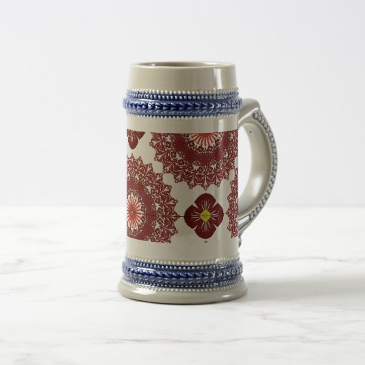 Elegant Red Mandala Pattern Beer Stein – Artistic  ビールジョッキ (正面右)