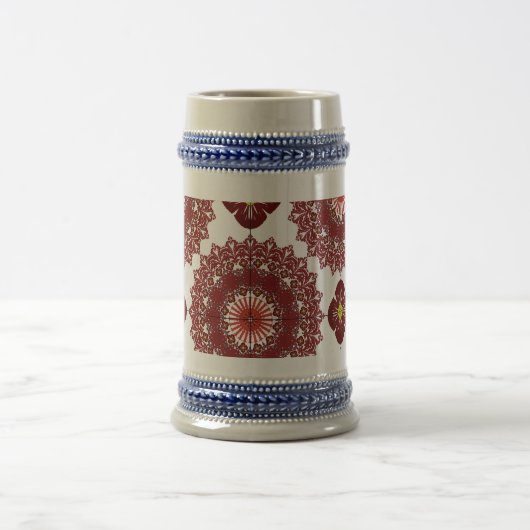 Elegant Red Mandala Pattern Beer Stein – Artistic  ビールジョッキ (中央)